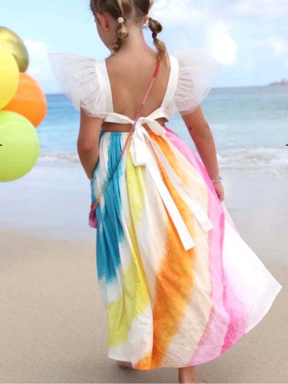 Lola + the Boys Rainbow Ruffle Dream Maxi Dress Girls 4 colorful fun party tulle